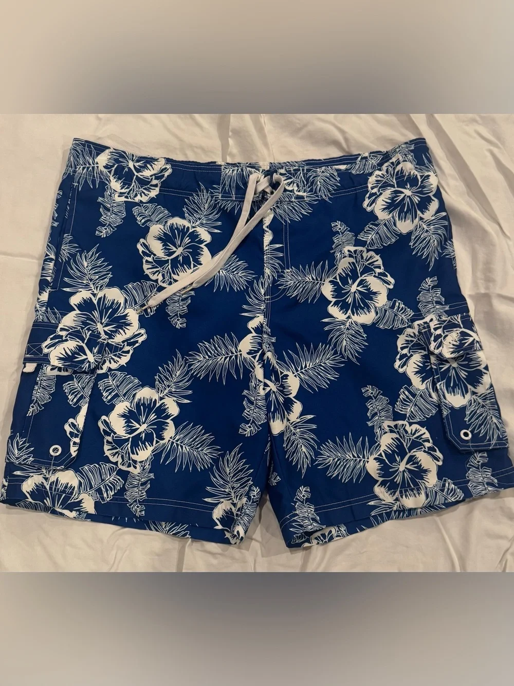 OP Blue and White Floral Swim Board Shorts